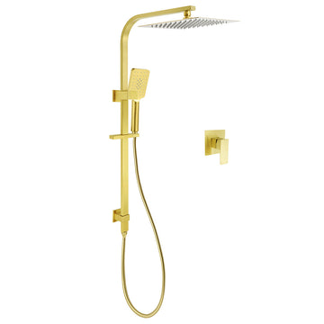 KYLINS Brushed Gold Square Dual Shower Head 12 inch 3 Mode Handheld Sliding Rail Mixer