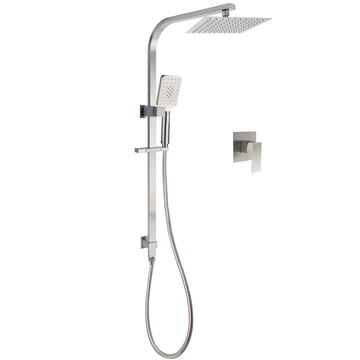 KYLINS Brushed Nickel Square Twin Shower 200mm with 3-Mode Handheld and Mixer