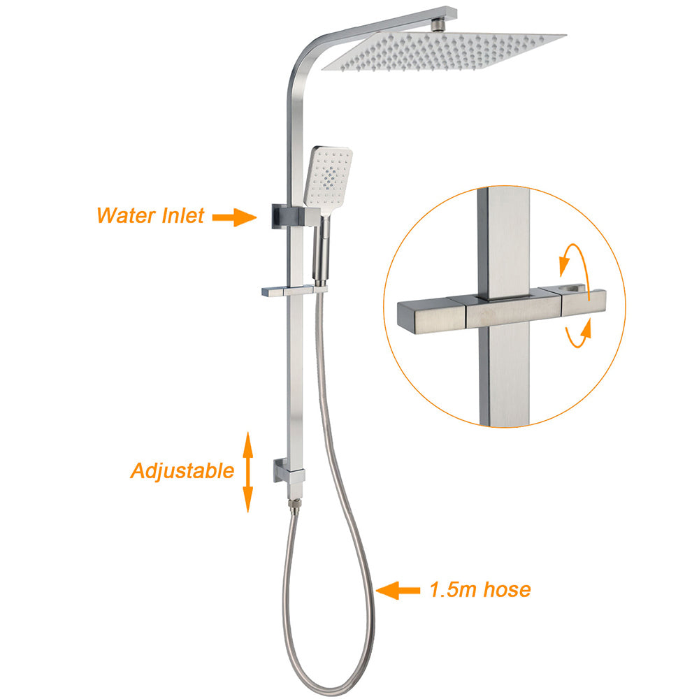 KYLINS Brushed Nickel 2-in-1 Rain Shower Head 300mm 3 Mode Handheld Sliding Rail