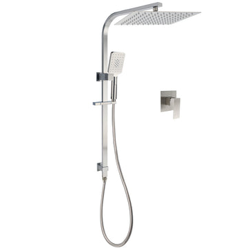 KYLINS Brushed Nickel Twin Rain Shower Head 300mm 3 Mode Handheld Sliding Rail Mixer