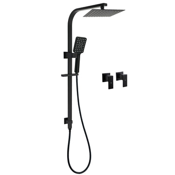 KYLINS Matt Black Square Twin Shower 8 inch 3 Modes Handheld Rail and Taps