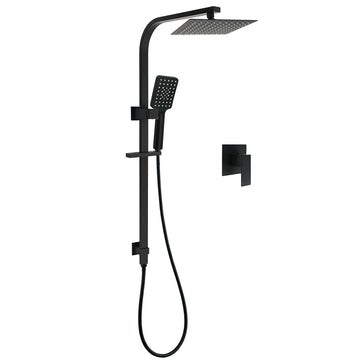KYLINS Matt Black Square Twin Shower 8 inch 3 Modes Handheld Rail and Mixer
