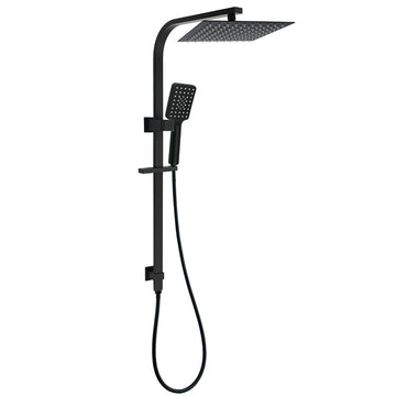 KYLINS Matt Black Dual Rain Shower Head 250mm Square with Handheld Sliding Rail Arm