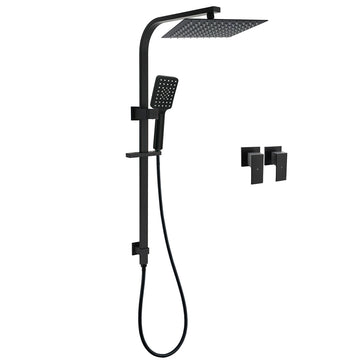 KYLINS Matt Black 2in1 Shower Set 10 inch with Handheld Rail and Twin Taps