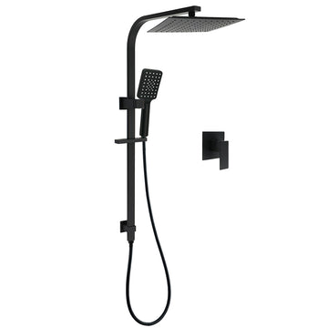 Twin Shower Set with Rain Head 3 Mode Handheld Sliding Rail and Mixer Matt Black