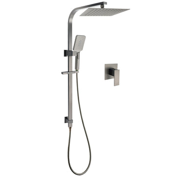 KYLINS Gunmetal Double Square Rain Shower Head 250mm 3 Mode Handheld Sliding Rail Mixer