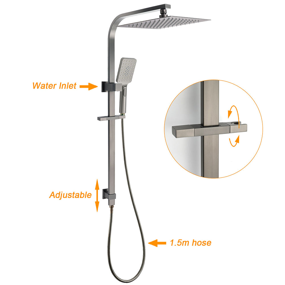KYLINS Gunmetal Double Square Rain Shower Head 300mm 3 Mode Handheld Sliding Rail 2-Way Switch