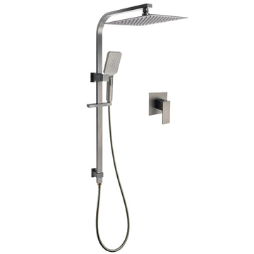 KYLINS Gunmetal Twin Square Rain Shower Head 300mm 3 Mode Handheld Sliding Rail Diverter Mixer