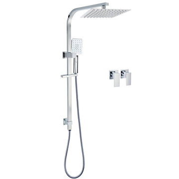 KYLINS Chrome 8in Twin Square Rain Shower Head 3 Modes Handheld Sliding Rail and Taps