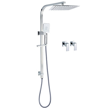 WELS 2-in-1 Square Rain Shower Head Set with Handheld Sliding Rail and Twin Taps Chrome