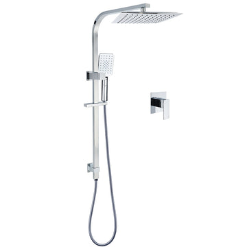 KYLINS 2-in-1 Square Rain Shower Head 250mm with Handheld Sliding Rail and Mixer
