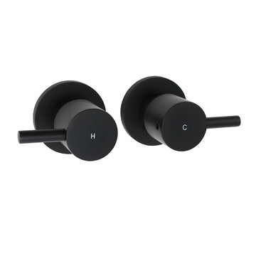Vortaz Matt Black Twin Shower Taps 1/4 Turn Round Solid Brass