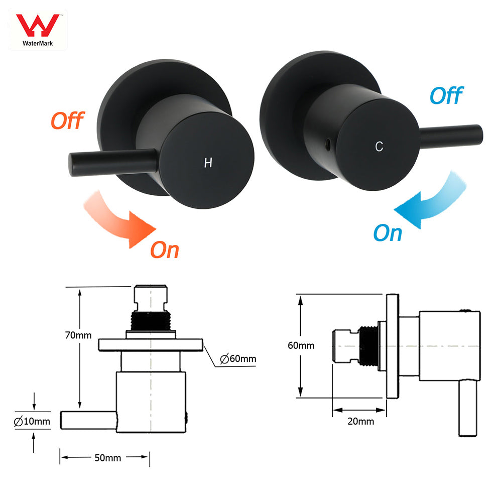 Vortaz Matt Black Twin Shower Taps 1/4 Turn Round Solid Brass