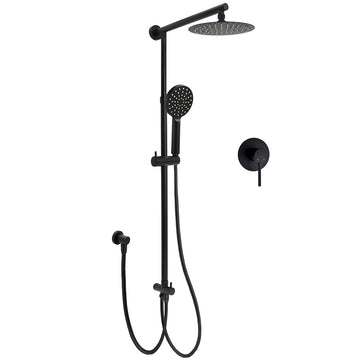 KYLINS 8in Rain Shower Head Wall Mounted Matt Black Slide Rail 3 Mode Handheld
