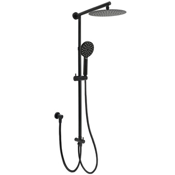 KYLINS 10in Rain Shower Head Matt Black Round Wall Mounted Slide Rail Handheld Diverter