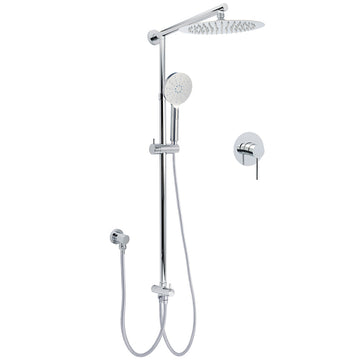 Chrome 10" Round Rain Handheld Dual Shower Head Sliding Rail with Mixer