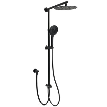 WELS Dual Black Round Shower Set Rain Head 3 Mode Handheld Sliding Rail Diverter
