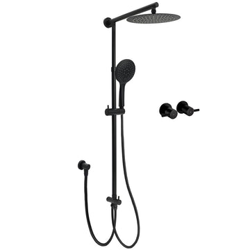 KYLINS 2in1 Shower System Matt Black 10 inch Round Rain Head with Handheld and Twin Taps