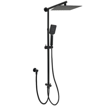 KYLINS Matt Black 2in1 Square Shower Head 10" Rain Handheld Adjustable Rail