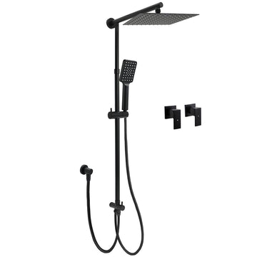Kylins 2in1 Square Rain Shower Head Set with Handheld and Twin Taps Matt Black