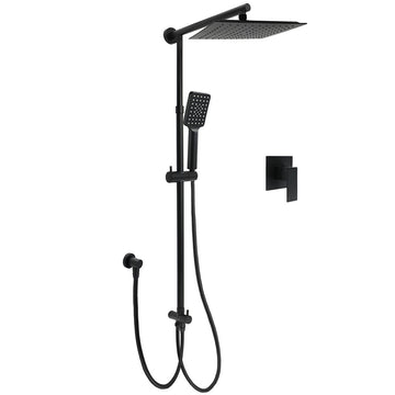 KYLINS Matt Black Square 10 inch Rain Shower Head 3 Mode 2-in-1 Set
