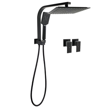 WELS Rain Shower Head 3 Mode Handheld with Gooseneck Diverter and Twin Taps Matt Black