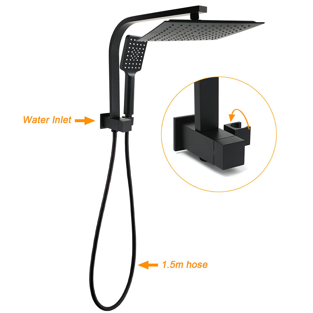 WELS Rain Shower Head 3 Mode Handheld with Gooseneck Diverter and Twin Taps Matt Black