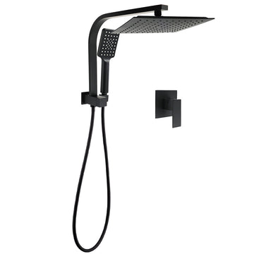 WELS Rain Shower Head 3 Mode Handheld with Gooseneck Arm Diverter and Mixer Matt Black