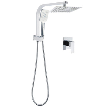 KYLINS Chrome Dual Square Rain Shower Head 200mm 3 Mode Handheld Diverter Wall Arm Mixer