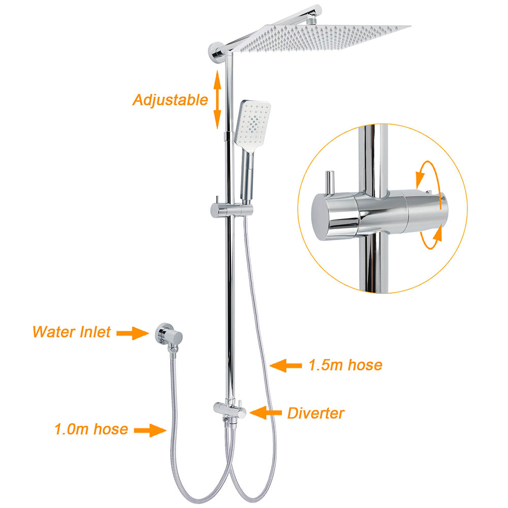KYLINS 2-in-1 Square Rain Shower Head with Handheld Chrome 300mm