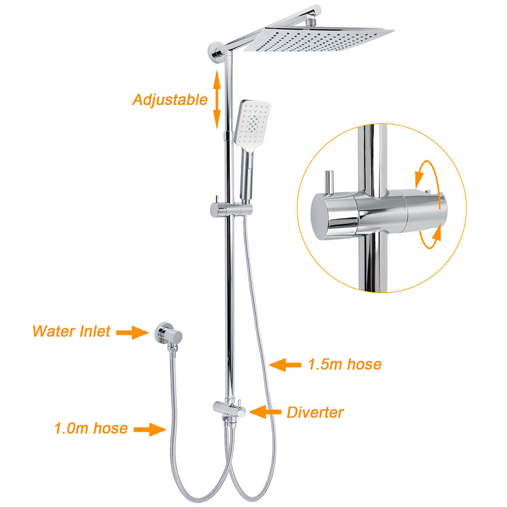 KYLINS 2-in-1 Square Rain Shower Head with Mixer Valve Chrome
