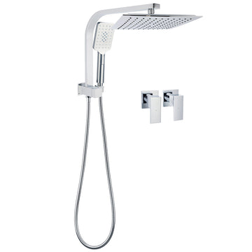 KYLINS Square Rain Shower Head 10 inch 3 Mode Handheld Diverter Wall Arm with Taps Valve