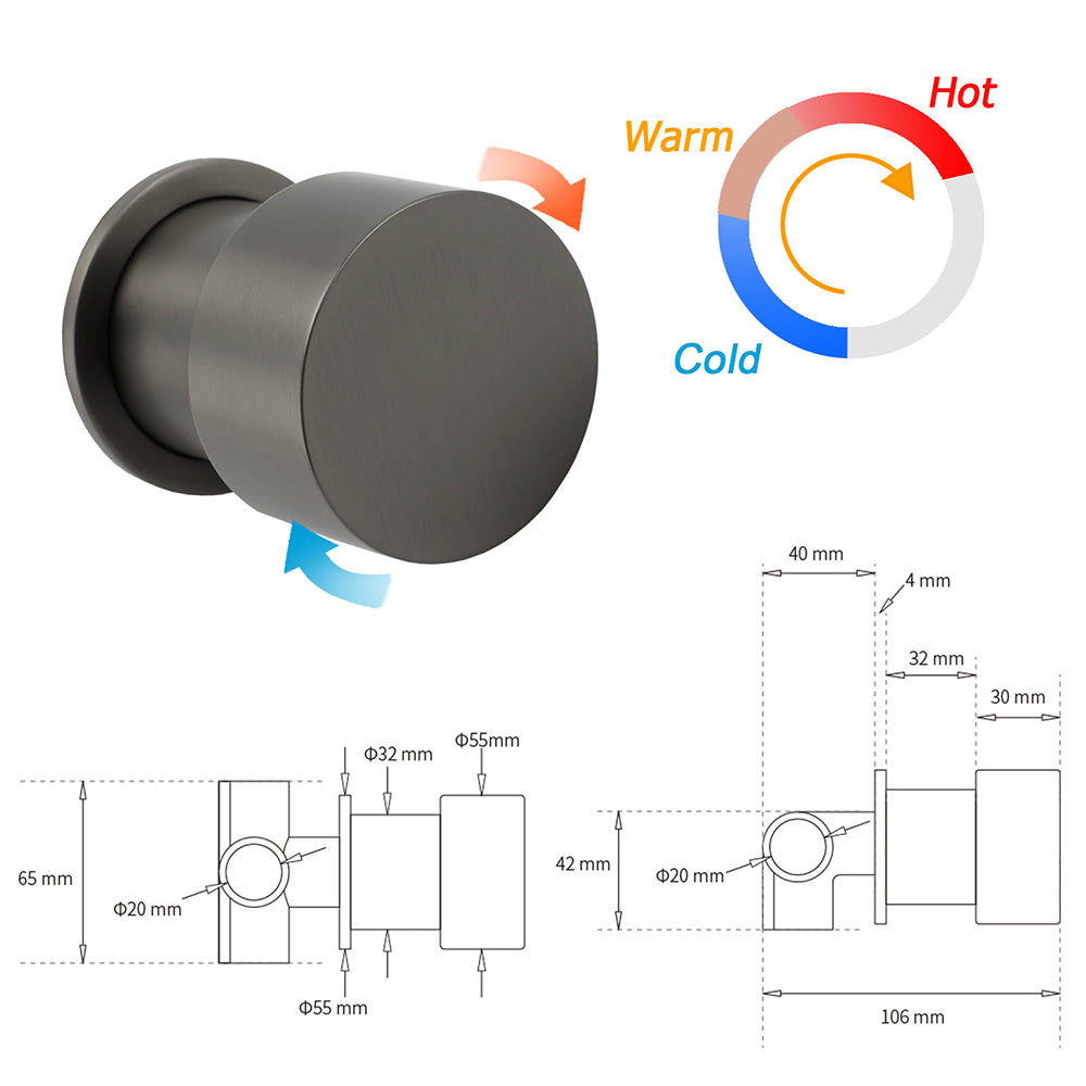 Gun Metal Wall Mounted Shower Mixer Tap Stainless Steel
