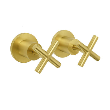 Vortaz Basin Mixer Tap 1/4 Turn Twin Handles Brushed Gold