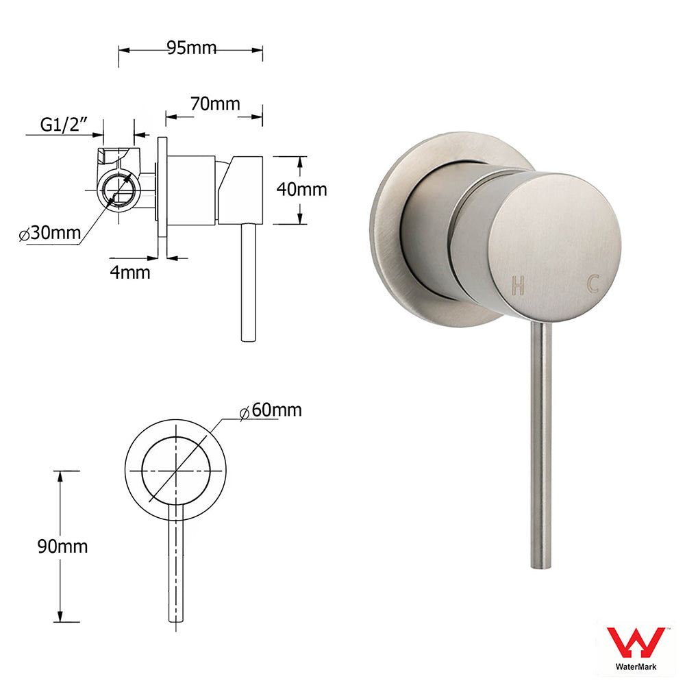 Brushed Nickel Bath Shower Mixer Tap with Lever