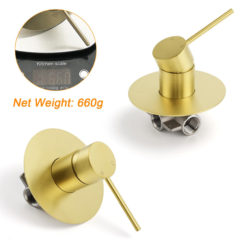 KYLINS Brushed Gold Round Shower Mixer Hot Cold Ceramic Cartridge Wall Mounted