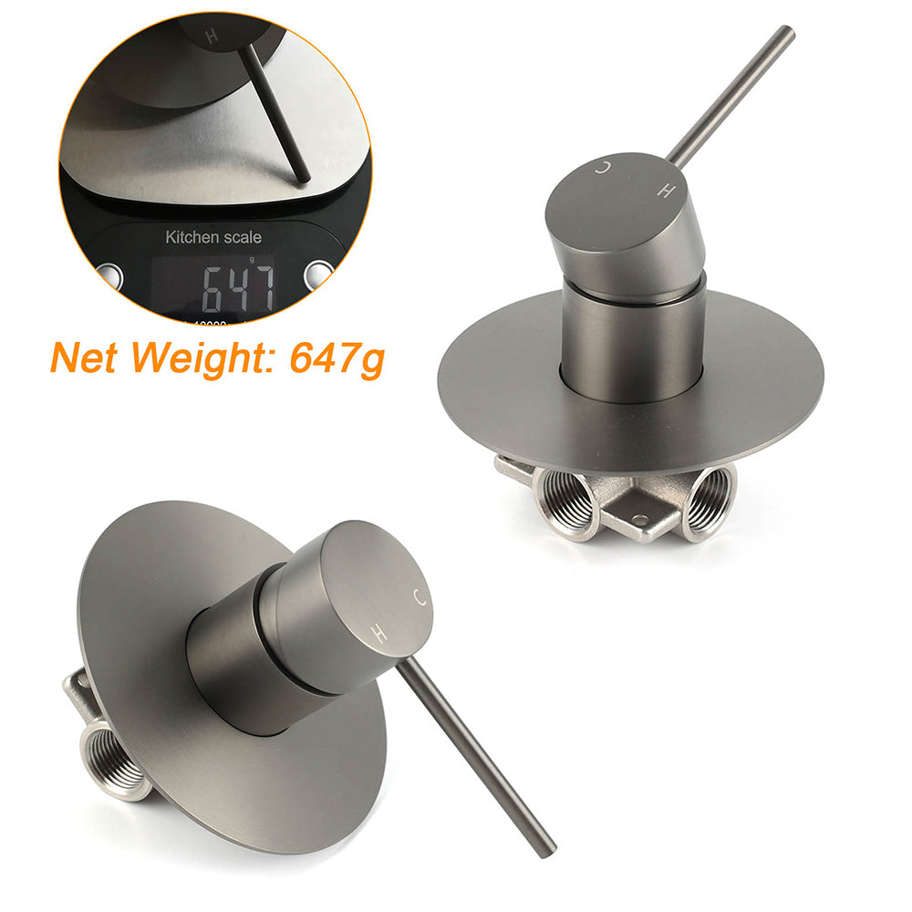 KYLINS Gun Metal Grey Round Shower Mixer Hot Cold Ceramic Cartridge Wall Mounted