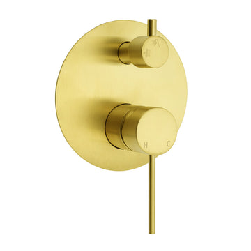 Brushed Gold 2 Way Shower Mixer Diverter with Round Lever Hot Cold Control
