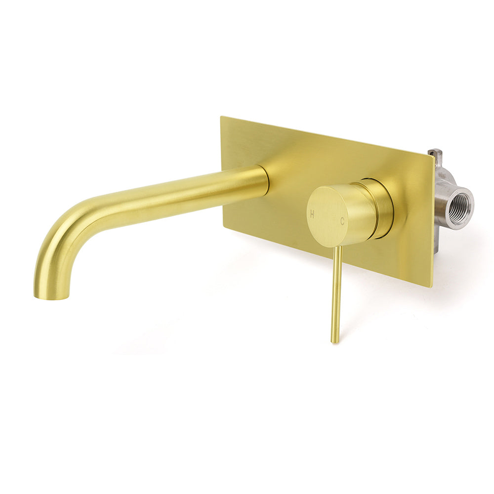 KYLINS Wall Mounted Basin Mixer Tap Brushed Gold Round Bathroom Faucet