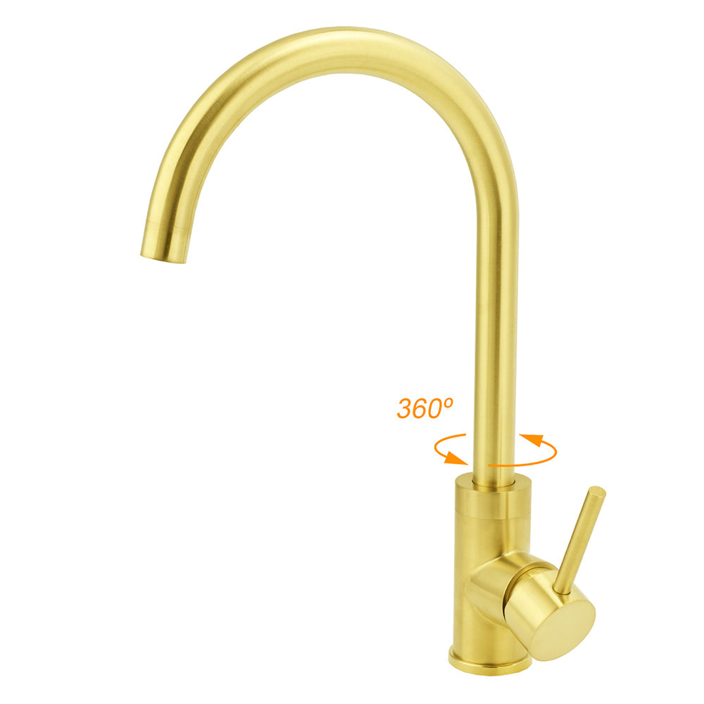 Brushed Gold Kitchen Mixer Tap 360 Swivel Gold
