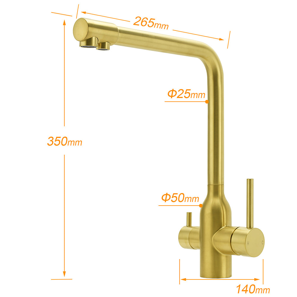 3 Way Kitchen Mixer Tap Pure Water Brushed Gold 5 Star