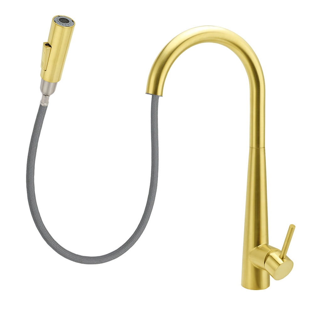 KYLINS Pull Out Kitchen Mixer Tap 2 Spray Modes Stainless Steel Brushed Gold