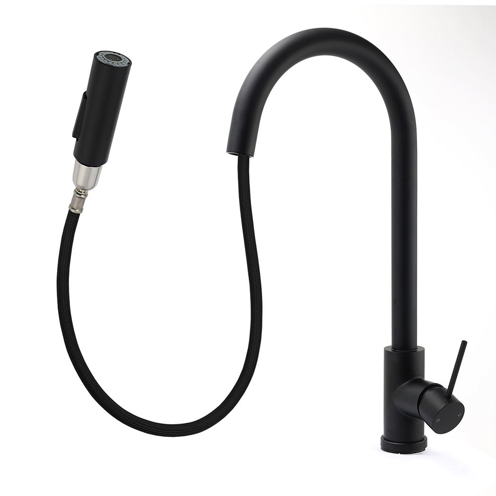 KYLINS Matt Black Pull-Out Kitchen Mixer Tap 2 Spray Modes WELS 6 Star