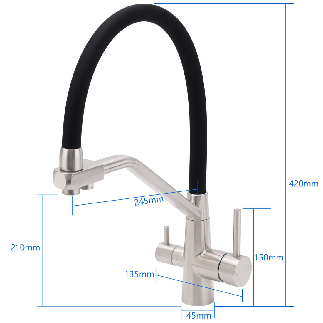 3 Way Kitchen Mixer Tap with Pure Drinking Water Faucet Brushed Nickel