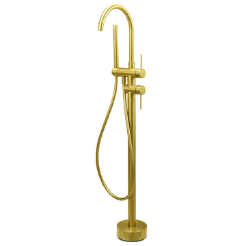 Brushed Gold Freestanding Bath Tub Mixer Tap with Handheld Shower