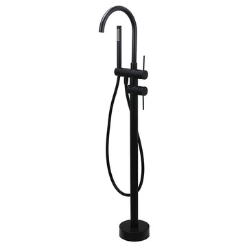 Matt Black Freestanding Bathtub Filler Tap with Handset WELS Stainless Steel