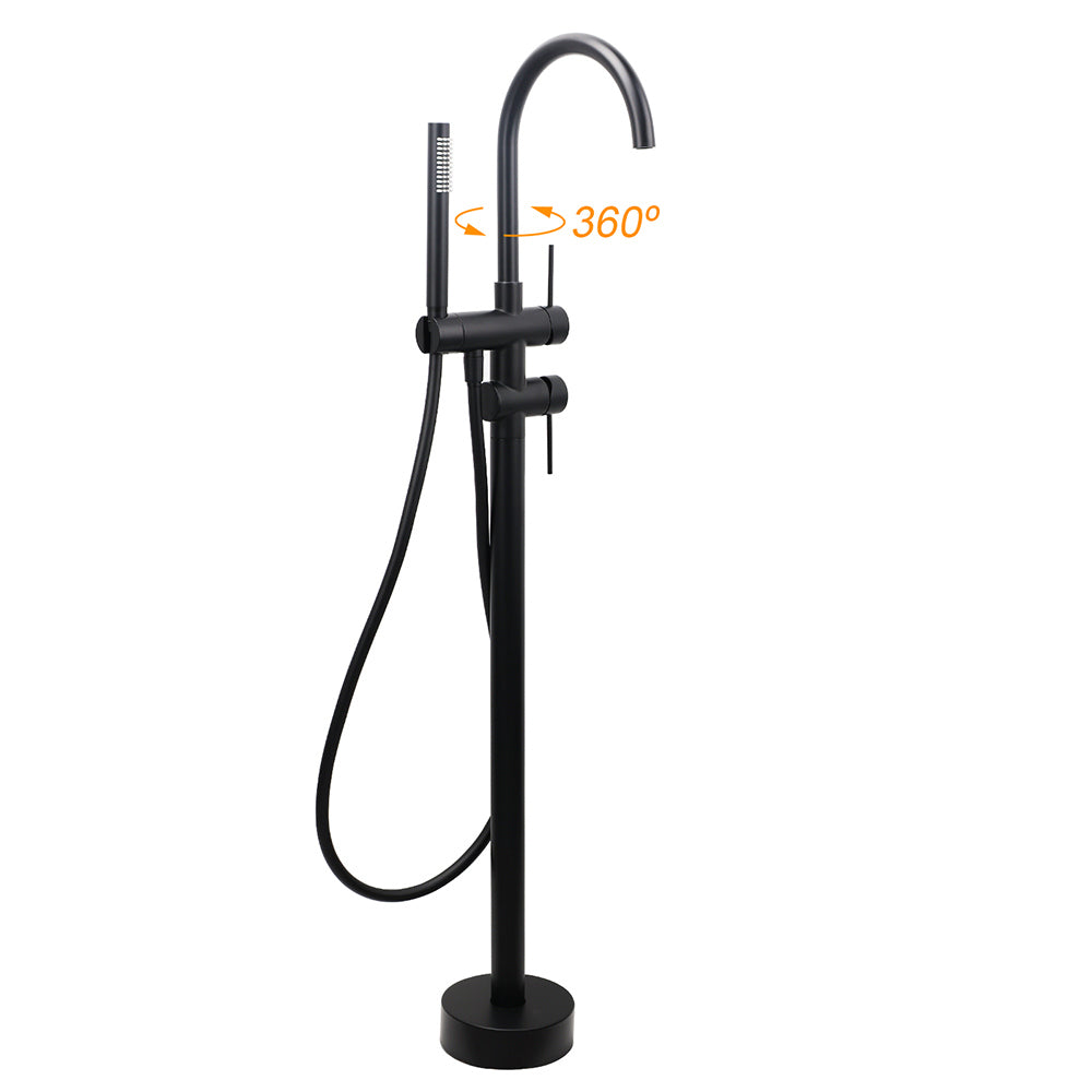 Matt Black Freestanding Bathtub Filler Tap with Handset WELS Stainless Steel
