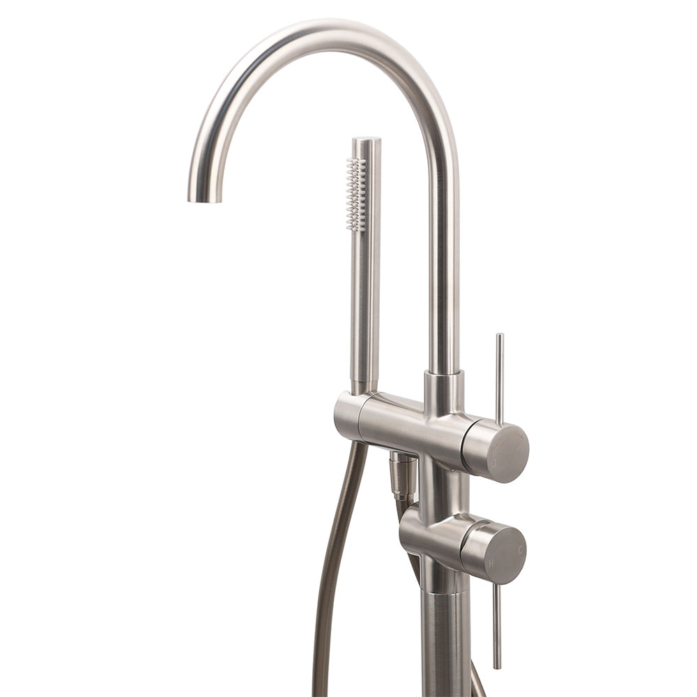 Brushed Nickel Freestanding Bathtub Filler Tap Handset Stainless Steel