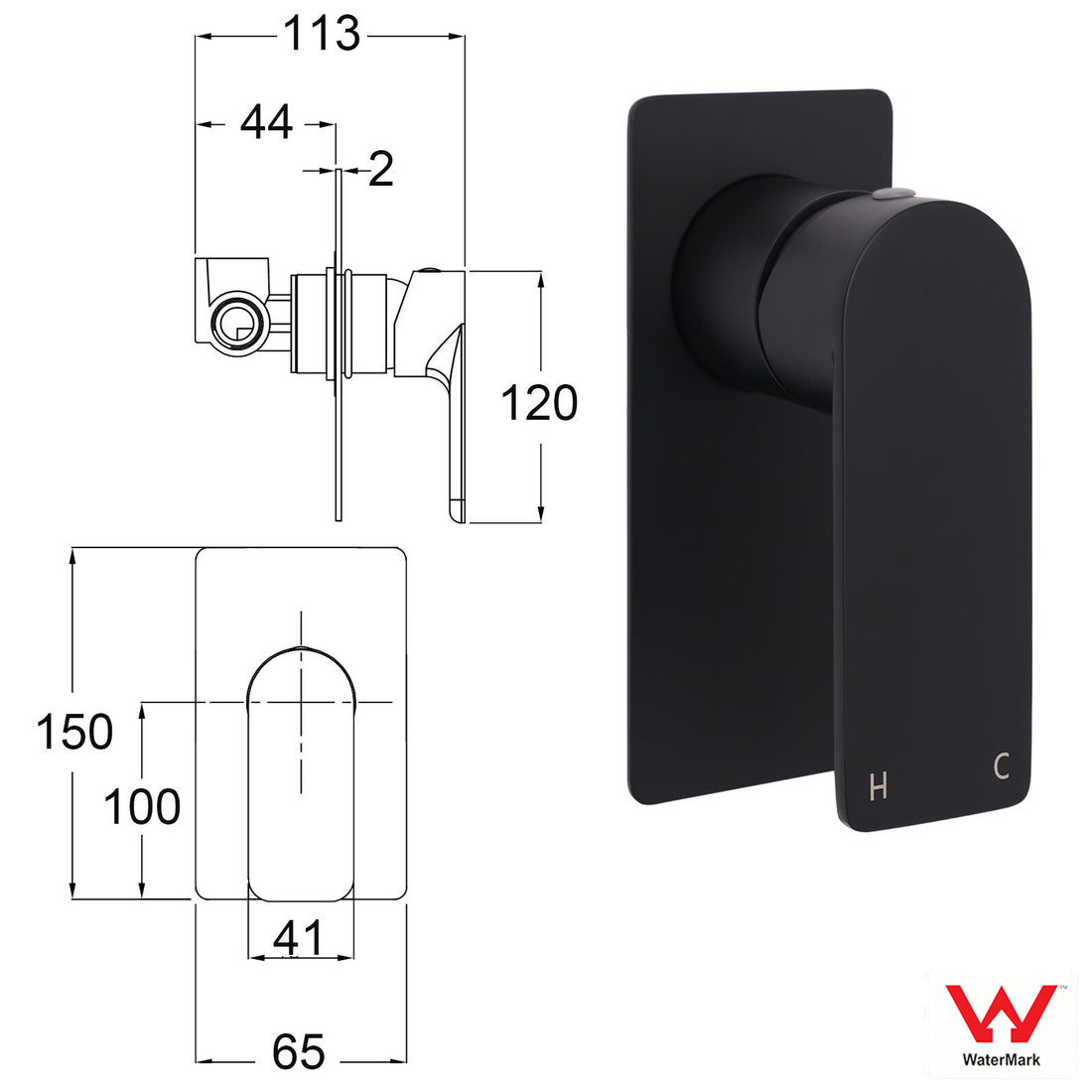 Matte Black Rectangle Shower Mixer Tap Lever