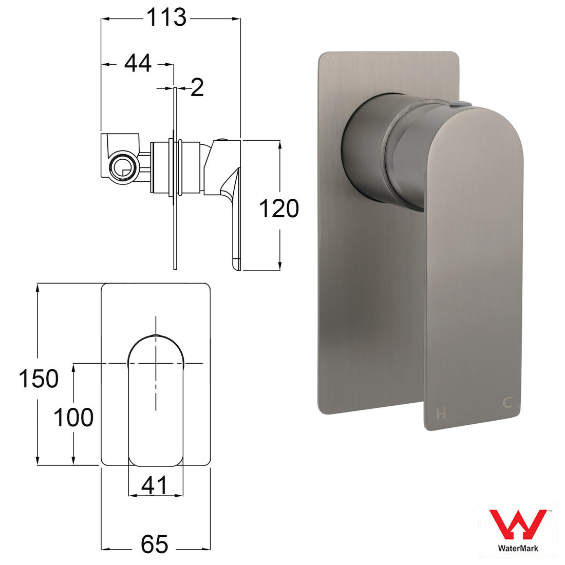 Gun Metal Rectangle Wall Shower Mixer Tap